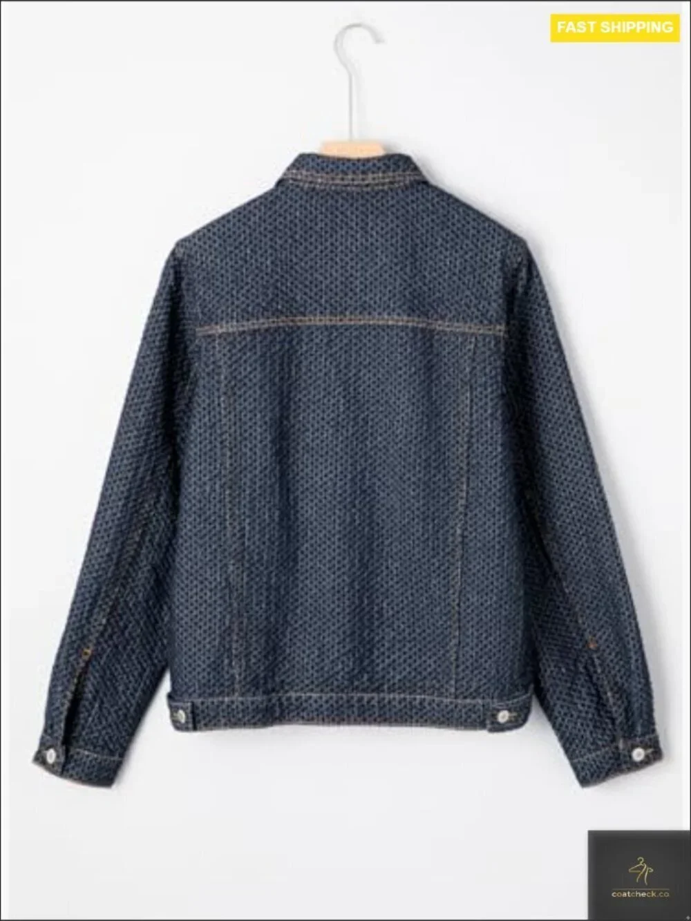 Oversized Boyfriend Denim Jacket Textured Long Sleeve Button Up Classic Chic